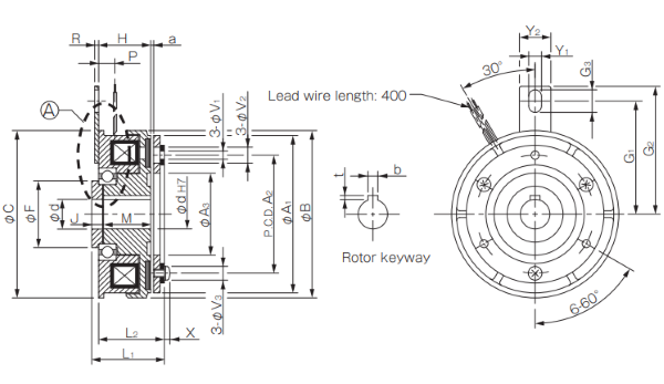 A product measurement diagram for CS Butt-Shaft Type 31G electrically actuated brakes.