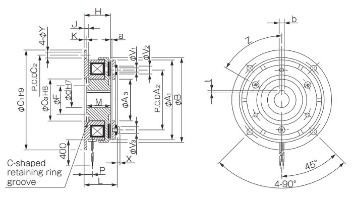 A product measurement diagram for 101 model electrically actuated clutches with a 13 armature